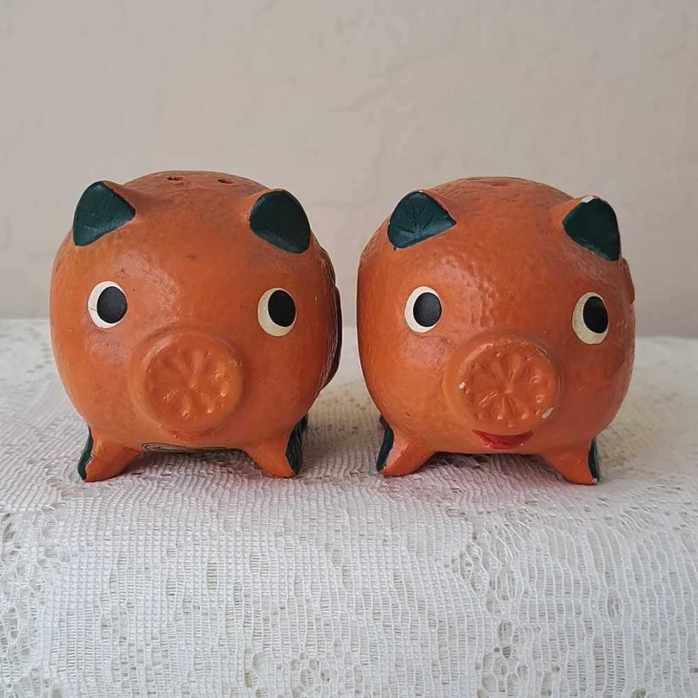 Vintage Japan Ceramic Florida Orange Fruit Pig Salt & Pepper Shakers Kitsch
